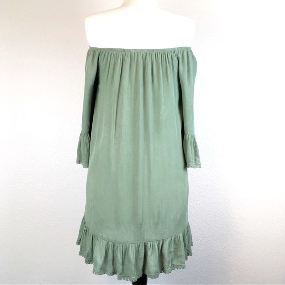 Socialite Off The Shoulder Bell Sleeve Boho Dress Size L - Picture 4 of 9
